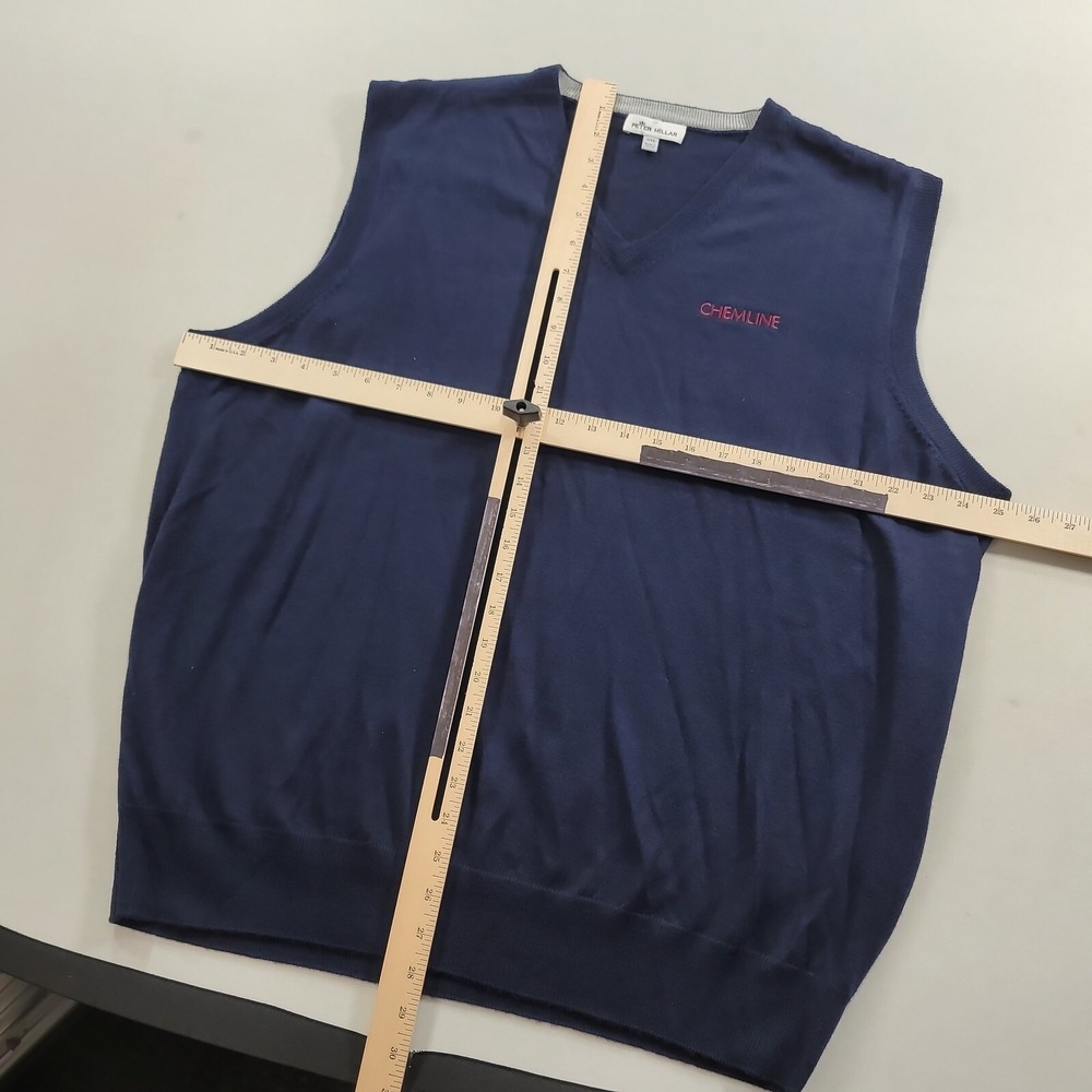 Peter Millar Golf Sweater Vest Mens 2XL Navy Blue Merino‎ Wool Silk Co. Logo - Picture 7 of 9